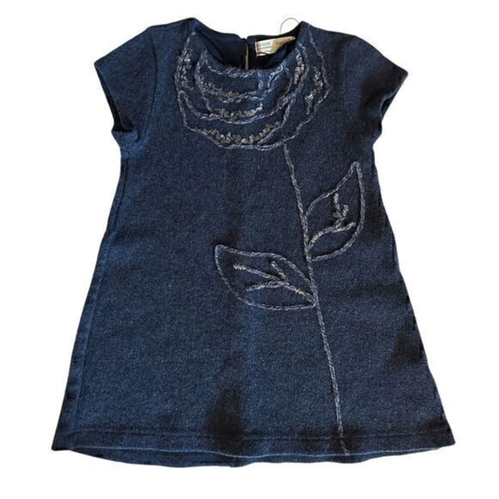 Zara Girls Soft Collection Blue Short Sleeve Wool Blend A Line Dress Size 7 NWOT